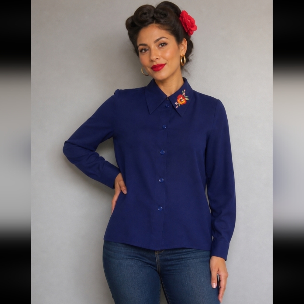 SIR JAMES Vintage Embroidered Floral Button Up 70's M